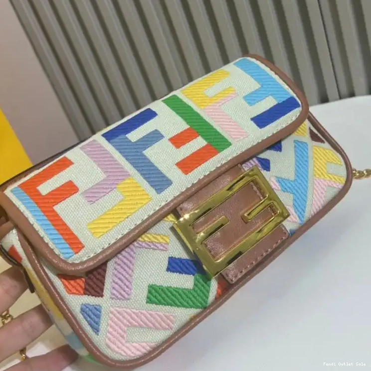Affordable Motif Multi Baguette Bag Fendi In Canvas Mini Beige FF 0322